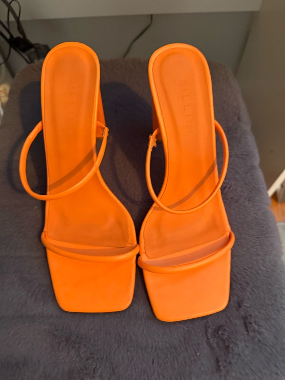 Billini Orange Strappy Square-Toe Heels